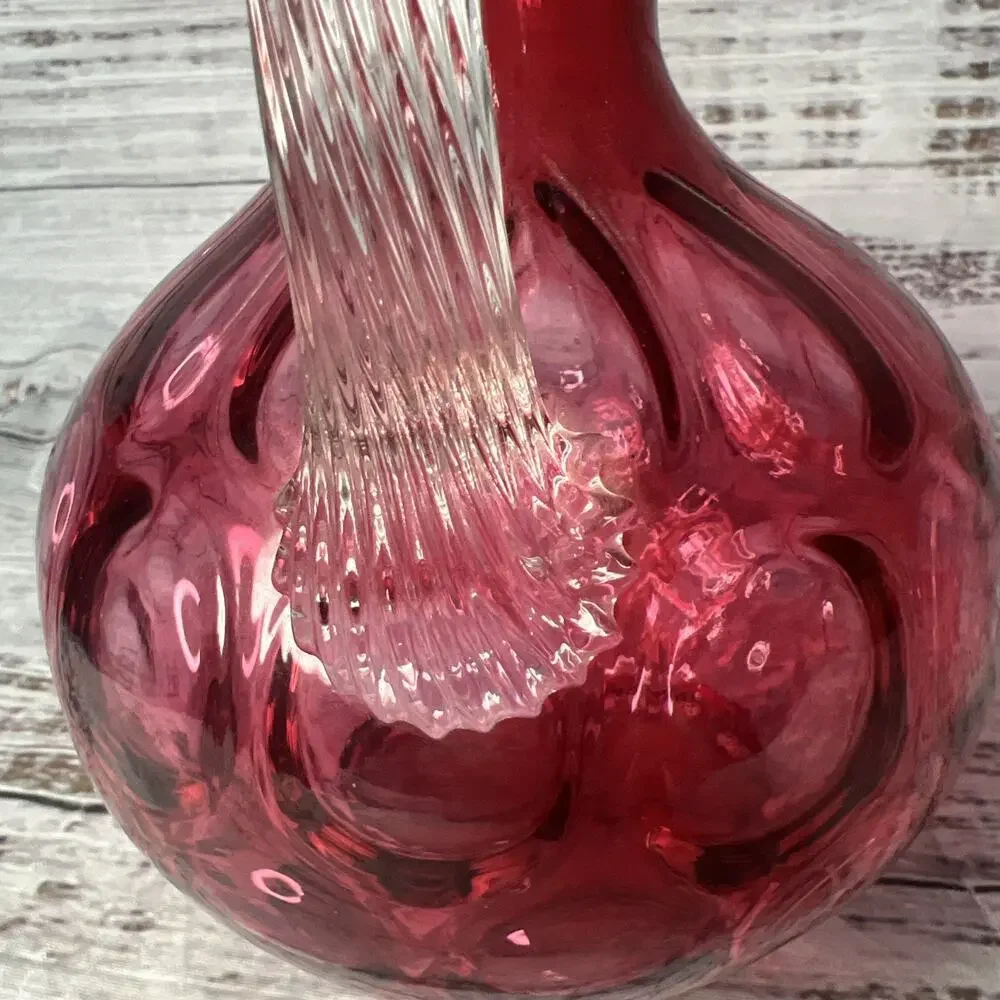 Vintage Fenton Cranberry Red Thumbprint Glass Pitcher with‎ Flared Rim 6.5